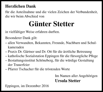 Todesanzeige von Günter Stetter von Trauer.de