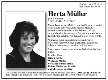 Todesanzeige von Herta Müller von Trauer.de