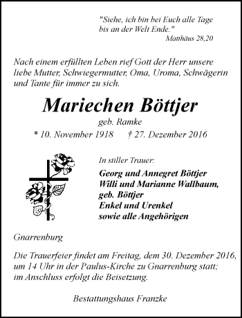Todesanzeige von Mariechen Böttjer von Trauer.de