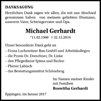 Todesanzeige von Michael Gerhardt von Trauer.de