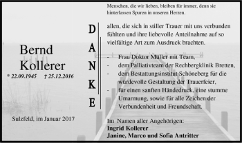 Todesanzeige von Bernd Kollerer von Trauer.de