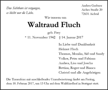 Todesanzeige von Waltraud Fluch von Trauer.de