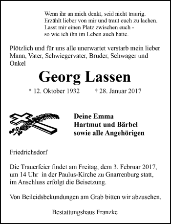 Todesanzeige von Georg Lassen von Trauer.de