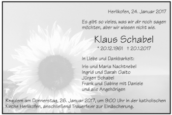 Todesanzeige von Klaus Schabel von Trauer.de