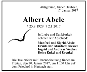 Todesanzeige von Albert Abele von Trauer.de
