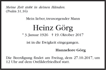 Todesanzeige von Heinz Görg von Trauer.de