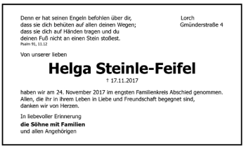 Todesanzeige von Helga Steinle-Feifler von Trauer.de