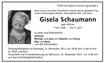 Todesanzeige von Gisela Schaumann von Trauer.de