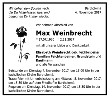 Todesanzeige von Max Weinbrecht von Trauer.de