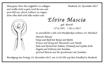 Todesanzeige von Elvira Mascia von Trauer.de