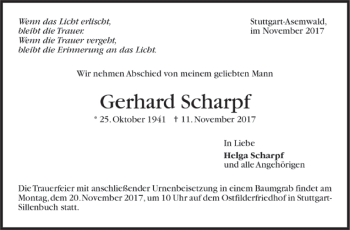 Traueranzeigen von Gerhard Scharpf Trauer.de