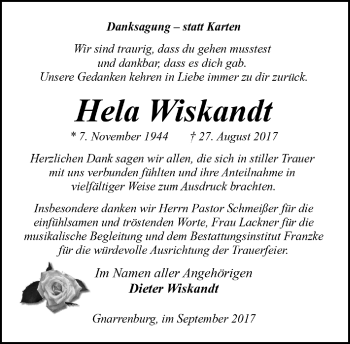 Todesanzeige von Hela Wiskandt von Trauer.de
