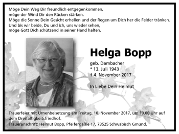 Todesanzeige von Helga Bopp von Trauer.de