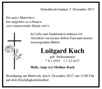 Todesanzeige von Luitgard Kuch von Trauer.de