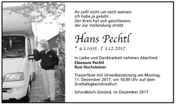 Todesanzeige von Hans Pechtl von Trauer.de