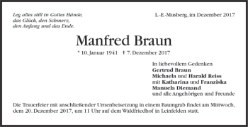Todesanzeige von Manfred Braun von Trauer.de