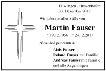 Todesanzeige von Martin Fauser 