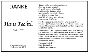 Todesanzeige von Hans Pechtl von Trauer.de