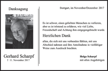 Todesanzeige von Gerhard Scharpf von Trauer.de