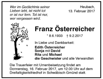 Todesanzeige von Franz Österreicher von Trauer.de