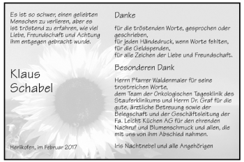 Todesanzeige von Klaus Schabel von Trauer.de
