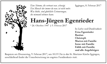 Todesanzeige von Hans - Jürgen Egenrieder von Trauer.de