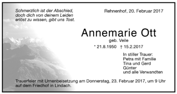 Todesanzeige von Annemarie Ott von Trauer.de