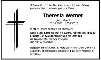 Todesanzeige von Theresia Werner von Trauer.de