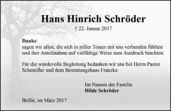 Todesanzeige von Hans Hinrich Schröder von Trauer.de