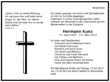 Todesanzeige von Hermann Kunz von Trauer.de