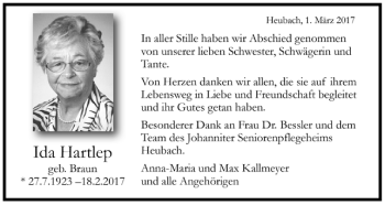 Todesanzeige von Ida Hartleb von Trauer.de