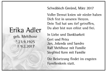 Todesanzeige von Erika Adler von Trauer.de