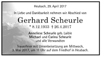 Todesanzeige von Gerhard Scheurle von Trauer.de