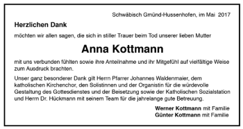 Todesanzeige von Anna Kottmann von Trauer.de