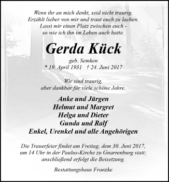 Todesanzeige von Gerda Kück von Trauer.de