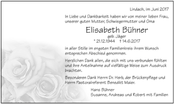 Todesanzeige von Elisabeth Bühner von Trauer.de