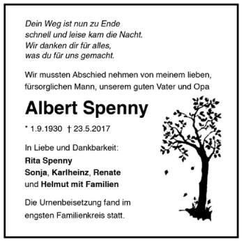 Todesanzeige von Albert Spenny von Trauer.de