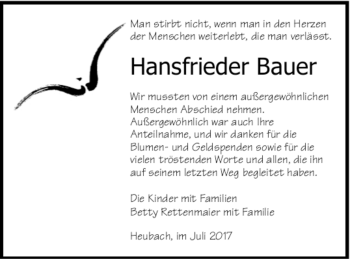 Todesanzeige von Hansfrieder Bauer 