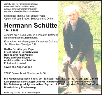 Todesanzeige von Hermann Schütte 