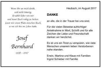 Todesanzeige von Josef Bernhard von Trauer.de