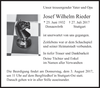 Todesanzeige von Josef Wilhelm Rieder von Trauer.de