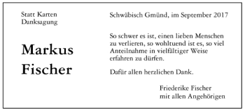 Todesanzeige von Markus Fischer von Trauer.de
