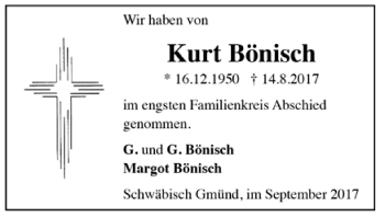 Todesanzeige von Kurt Bönisch von Trauer.de