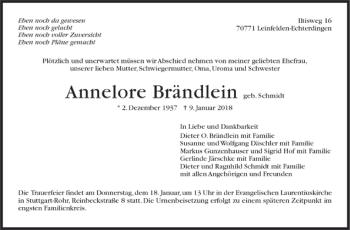 Todesanzeige von Annelore Brändlein von Trauer.de