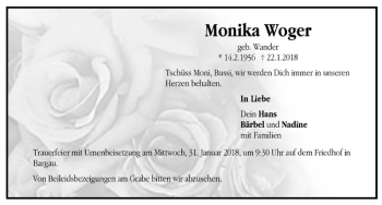 Todesanzeige von Monika Woger von Trauer.de