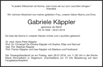 Todesanzeige von Gabriele Käppler von Trauer.de