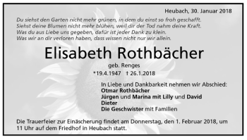 Todesanzeige von Elisabeth Rothbächer von Trauer.de