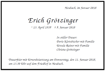 Todesanzeige von Erich Grötzinger 