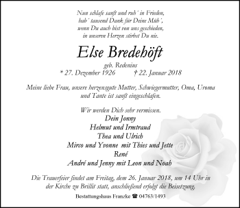 Todesanzeige von Else Bredehöft von Trauer.de