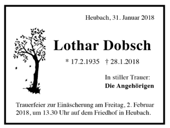 Todesanzeige von Lothar Dobsch von Trauer.de